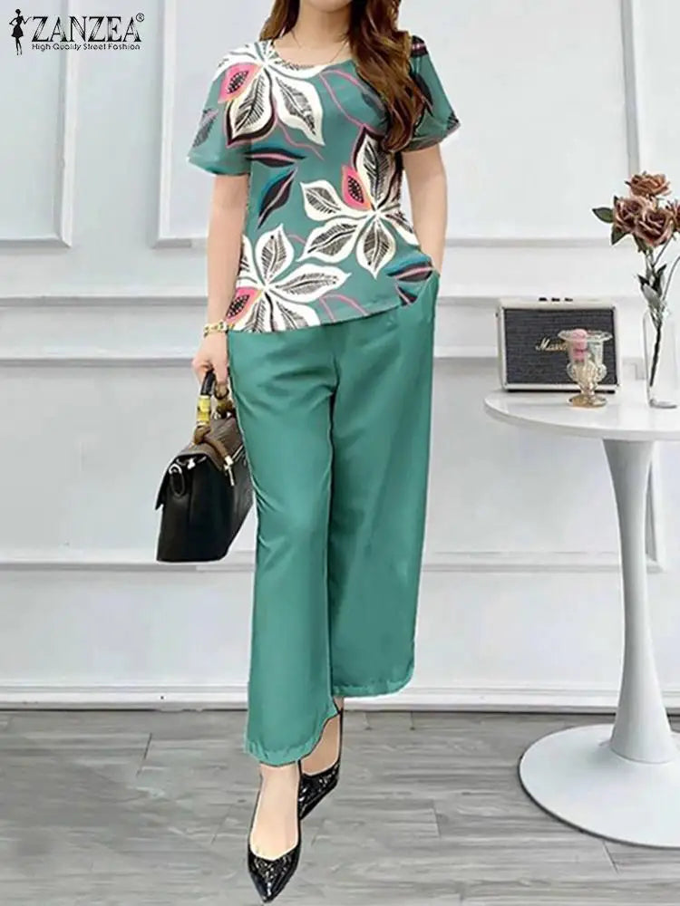ZahraZen Damen Sommeranzug mit floralem Druck