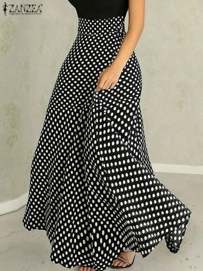 ZahraZen High Waist Polka Dot Maxi Skirt