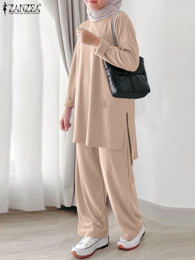 2-teiliger lockerer Tracksuit - Bluse mit langen Ärmeln und Hose