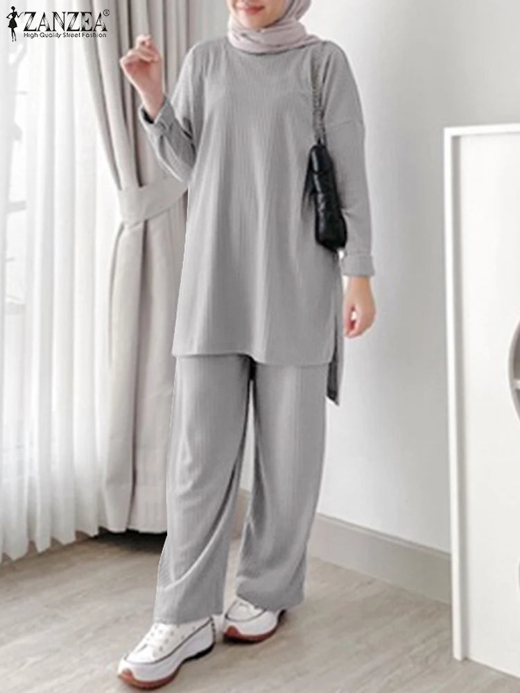 2-teiliger lockerer Tracksuit - Bluse mit langen Ärmeln und Hose