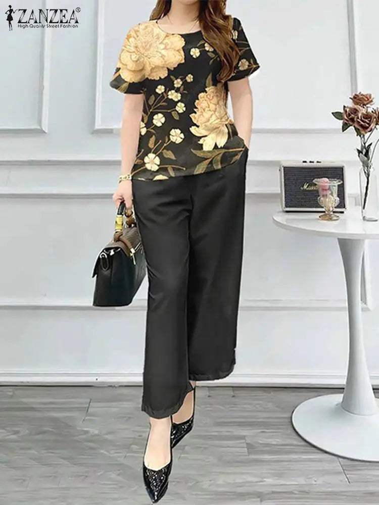 ZahraZen Damen Sommeranzug mit floralem Druck