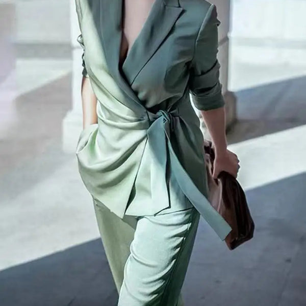 ZANZEA Fashion OL Tracksuits 2PCS Long Sleeve Lapel Neck Blazer Wide Leg Pants Autumn Casual Loose Suit Elegant Party Outifit