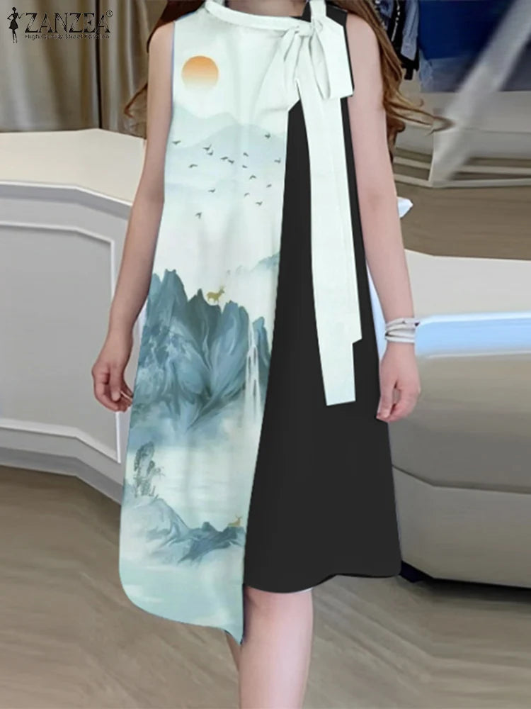 ZahraZen Damen Ärmelloses Kleid mit Schluppenkragen