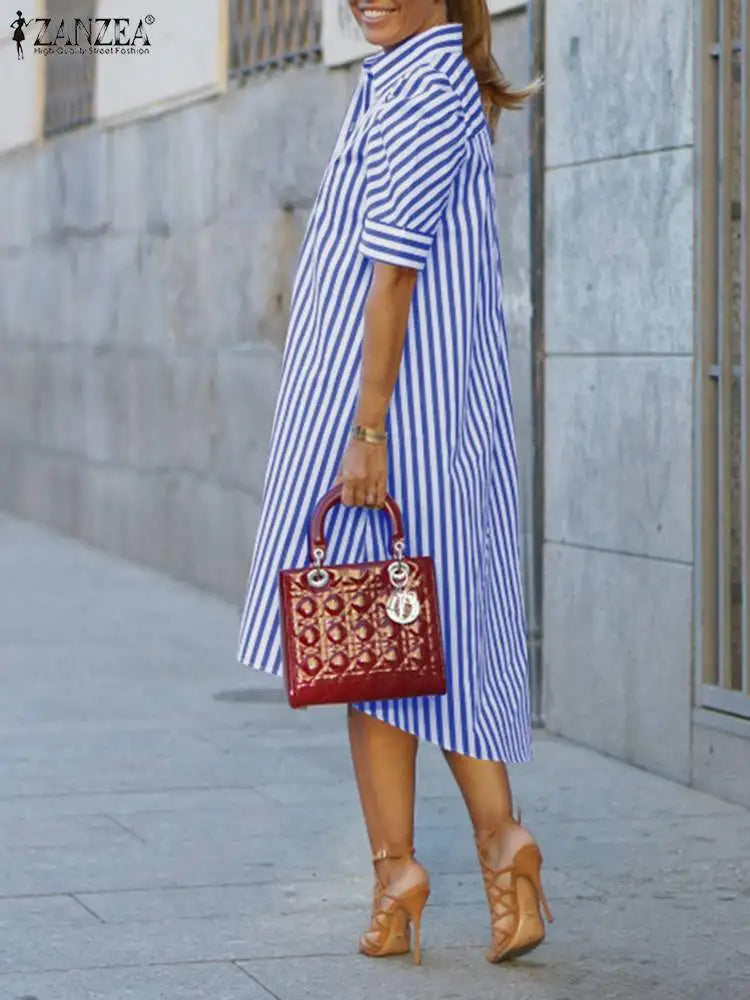 ZahraZen Damen Sommer Streifenkleid
