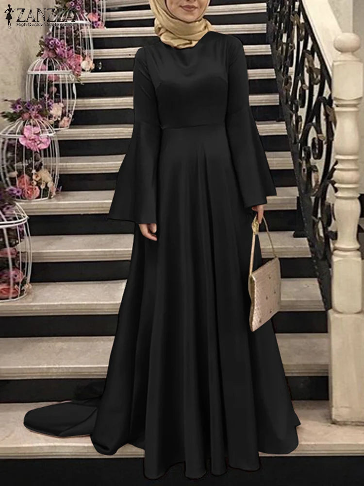 Elegantes langes Satin-Kleid mit Flare-Ärmeln für Frühling und Sommer