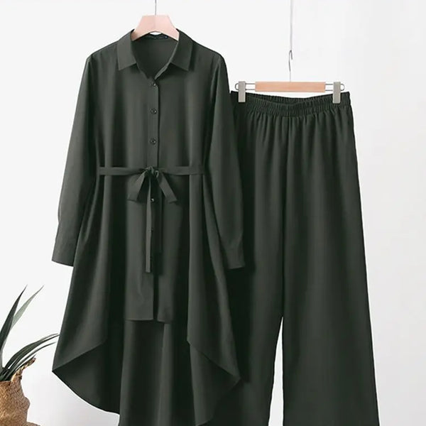 Zweiteiliges Set mit Langarm-Hemd und Weitbein-Hose&nbsp;