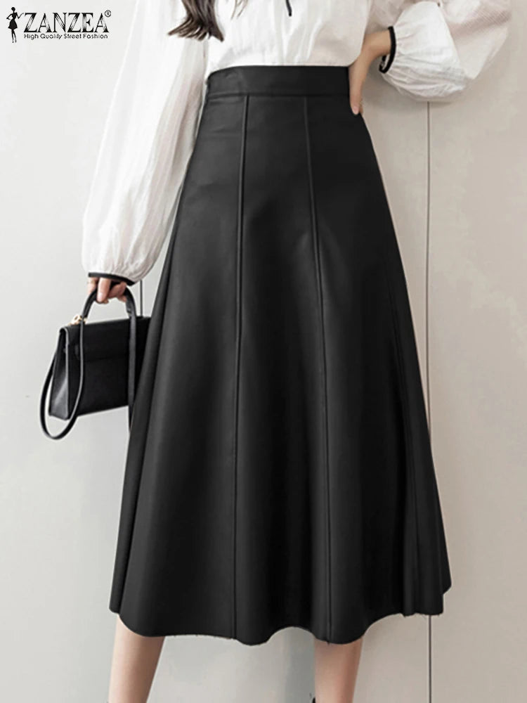 ZahraZen Damen PU Leder Midi Rock