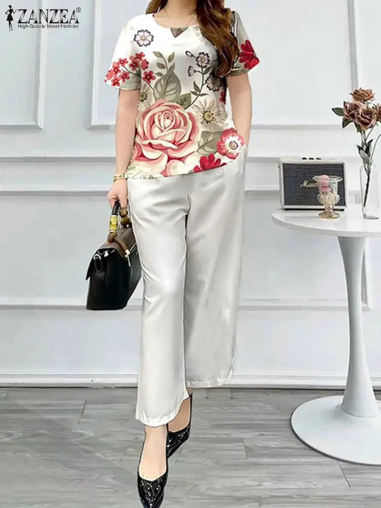 ZahraZen Damen Sommeranzug mit floralem Druck