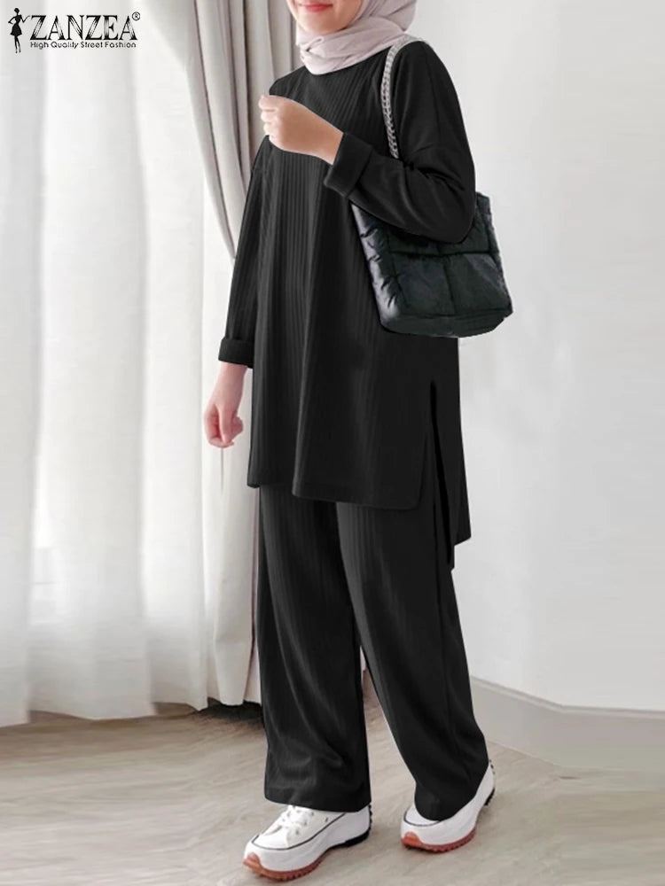 2-teiliger lockerer Tracksuit - Bluse mit langen Ärmeln und Hose