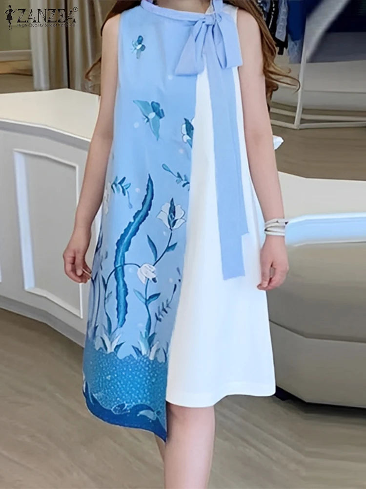 ZahraZen Damen Ärmelloses Kleid mit Schluppenkragen