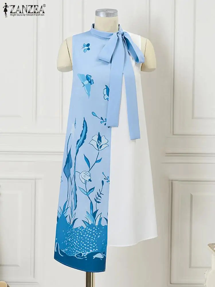 ZahraZen Damen Ärmelloses Kleid mit Schluppenkragen