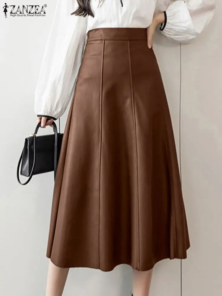 ZahraZen Damen PU Leder Midi Rock