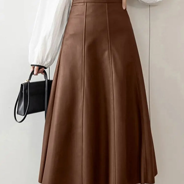 ZahraZen Damen PU Leder Midi Rock