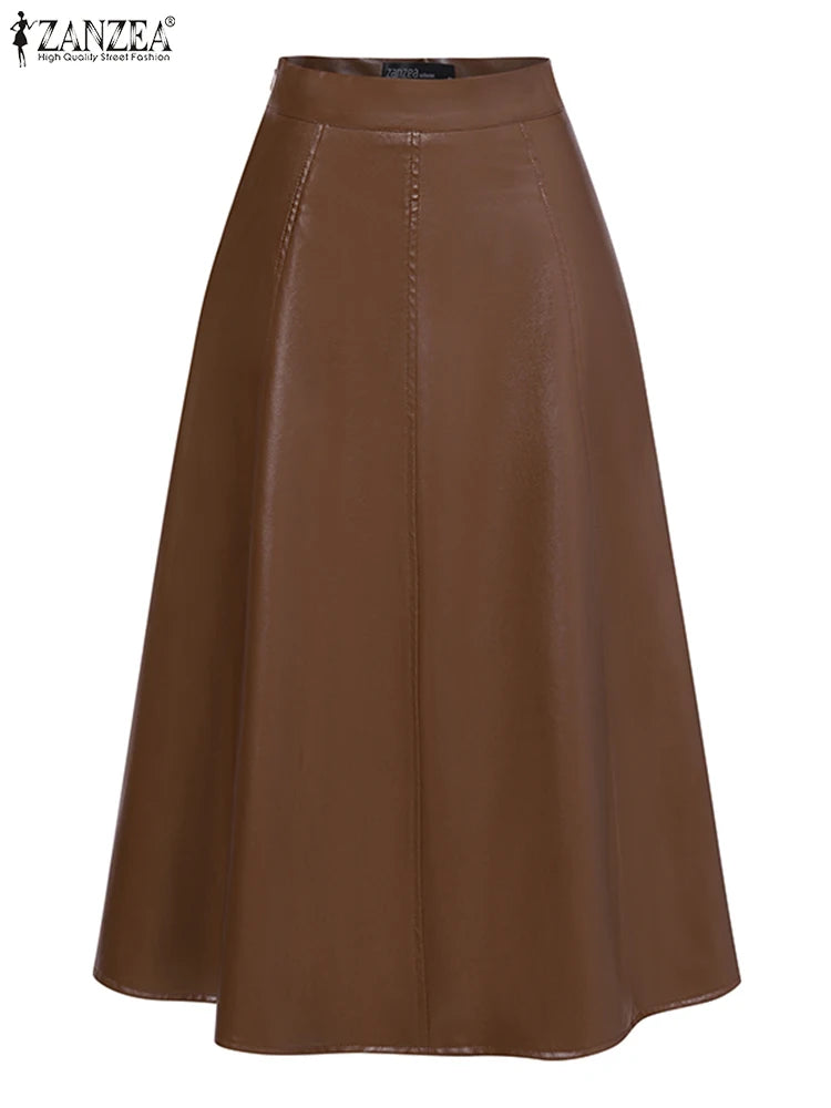 ZahraZen Damen PU Leder Midi Rock