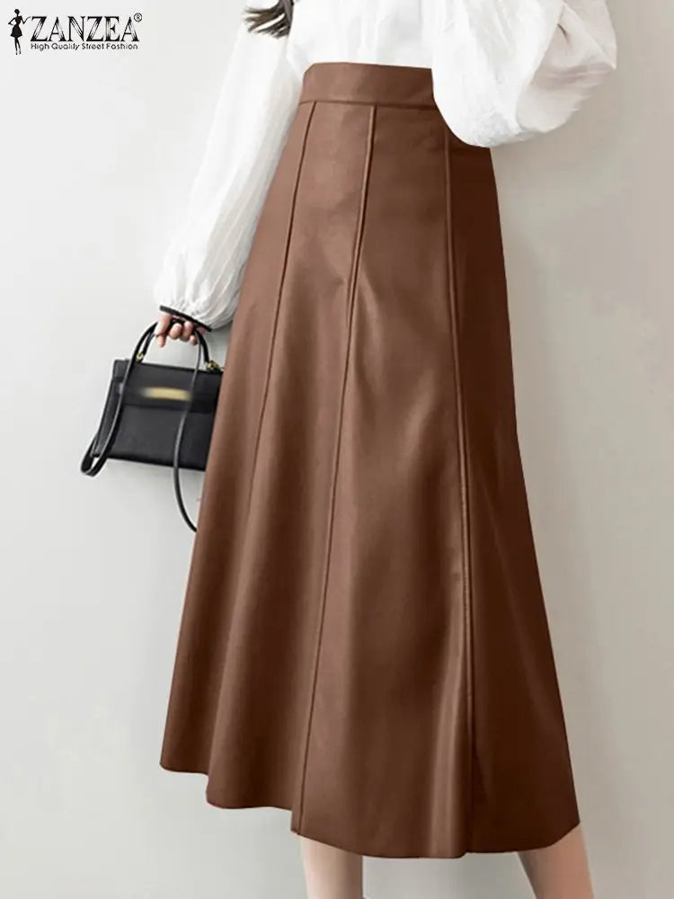 ZahraZen Damen PU Leder Midi Rock