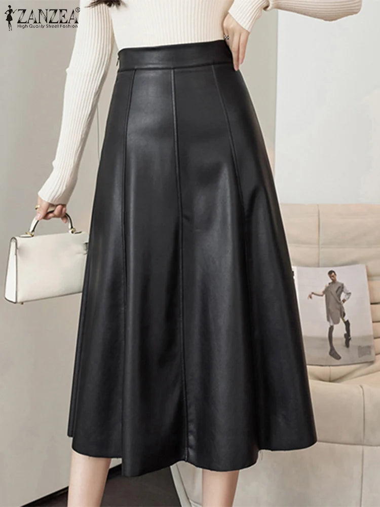ZahraZen Damen PU Leder Midi Rock
