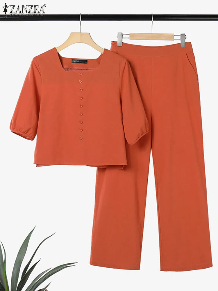 ZahraZen Elegante Puffärmel-Hosen Sets