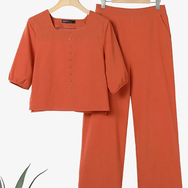 ZahraZen Elegante Puffärmel-Hosen Sets