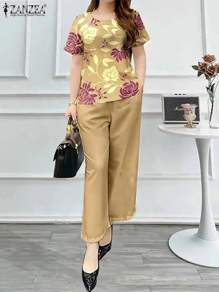 ZahraZen Damen Sommeranzug mit floralem Druck