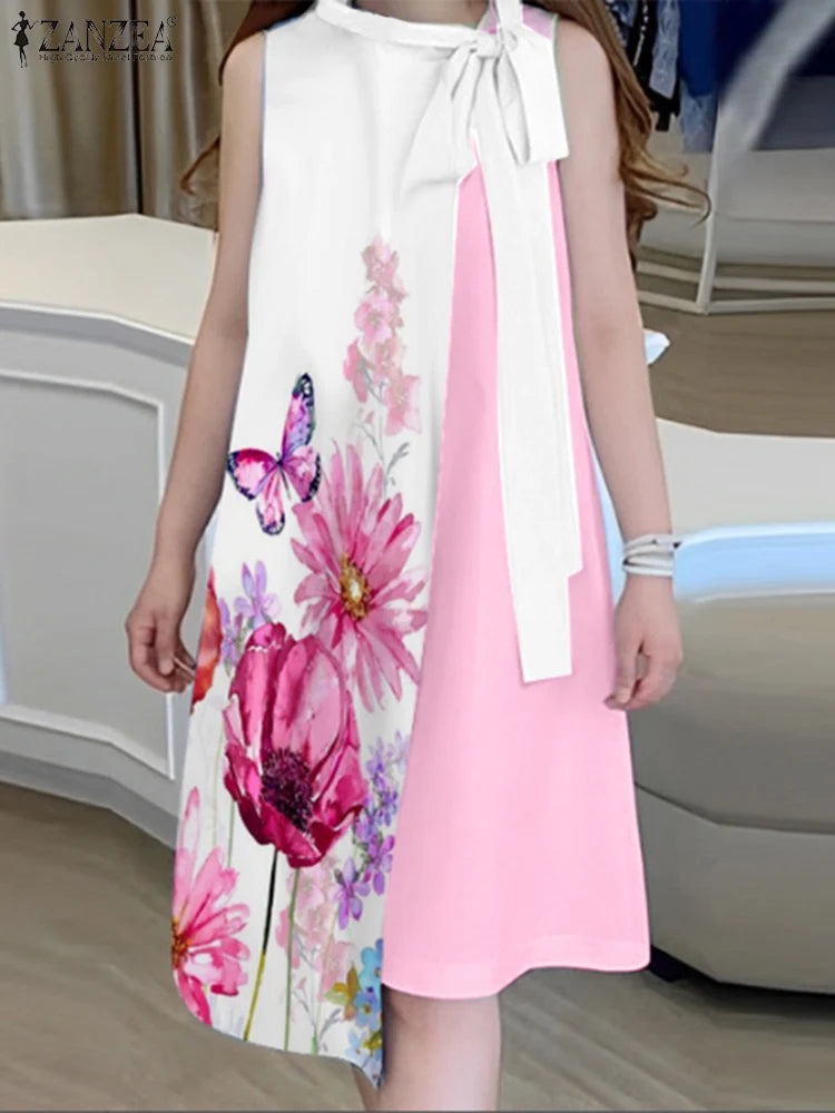 ZahraZen Damen Ärmelloses Kleid mit Schluppenkragen